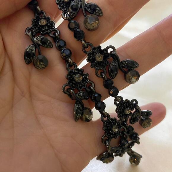 Black Metal Floral & Cherries Necklace with Faceted Stone - Picture 2 of 8